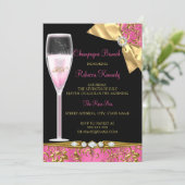 Elegant Pink Black Gold Damask Champagne Brunch Invitation (Standing Front)