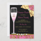 Elegant Pink Black Gold Damask Champagne Brunch Invitation (Front)