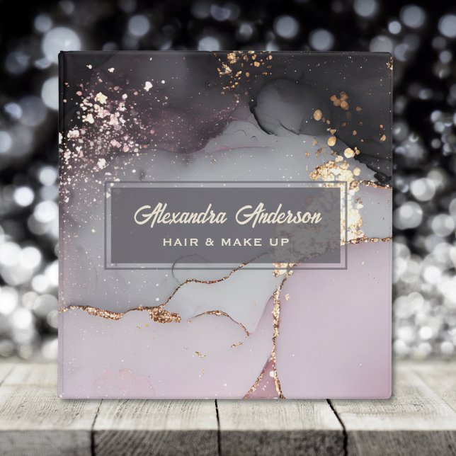 Elegant Pink Black Gold Glitter Agate Feminine 3 Ring Binder (Elegant Pink Black Gold Glitter Agate Feminine 3 Ring Binder)