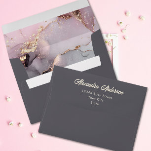 Elegant Pink Black Gold Glitter Agate Girly Envelope