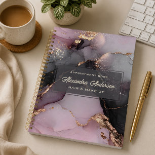 Elegant Pink Black Gold Glitter Agate Marble Planner