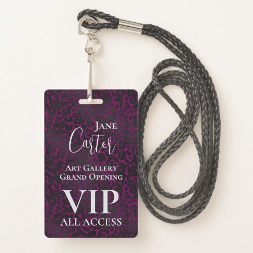Elegant Pink Black Leopard VIP All Access Pass Badge