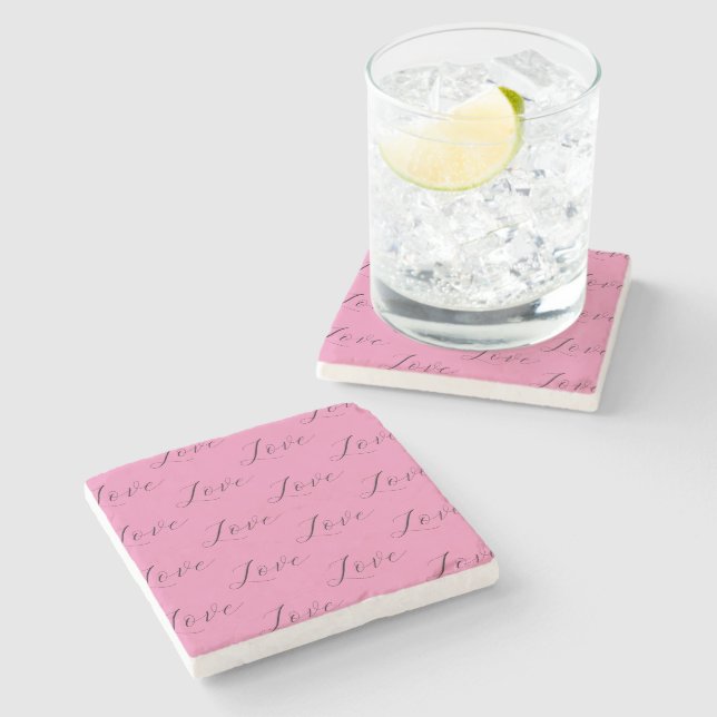 Elegant Pink Black Love Stone Coaster (Side)