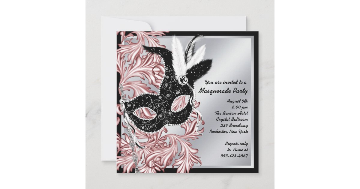 Elegant Pink Black Masquerade Party Invitation Zazzle