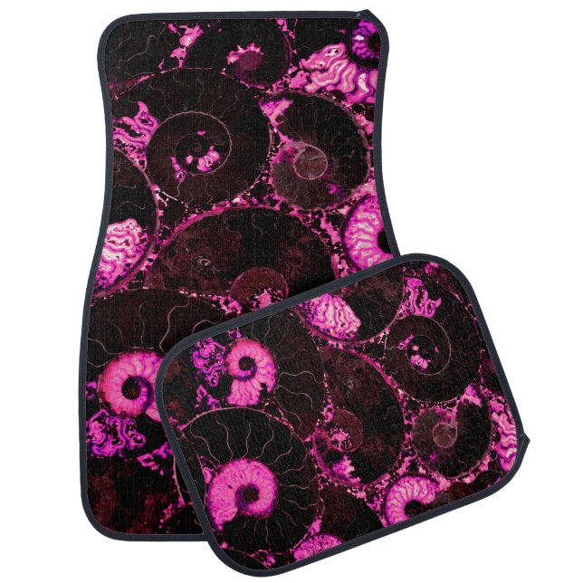 Elegant Pink black Nautilus fossil shell pattern  Car Floor Mat (Set)