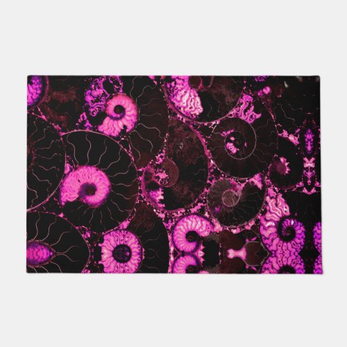 Elegant Pink black Nautilus fossil shell pattern  Doormat