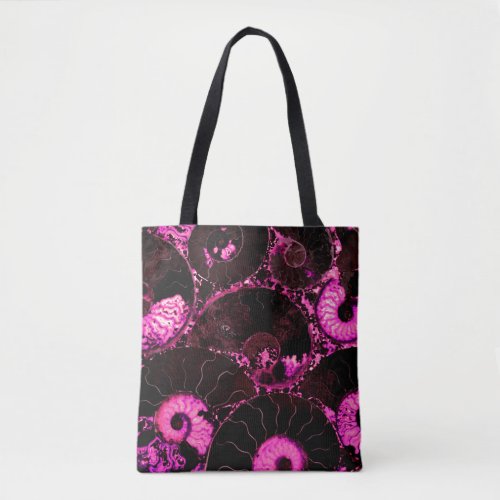 Elegant Pink black Nautilus fossil shell pattern  Tote Bag