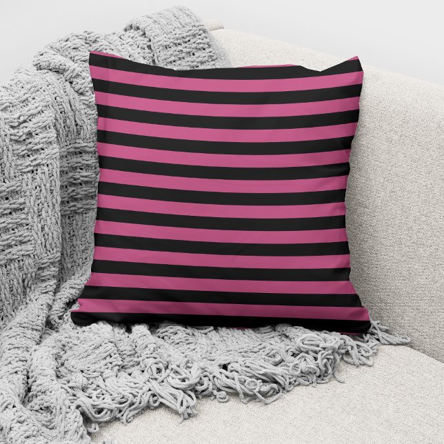 Elegant Pink Black Striped Pattern Throw Pillow (Creator Uploaded)