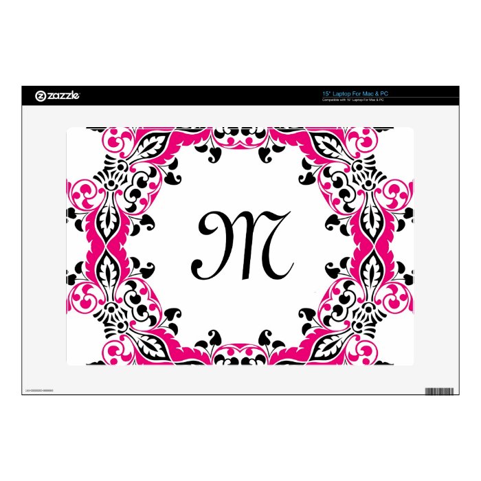 Elegant Pink  Black & White Design with Monogram Laptop Decals