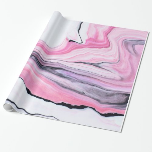 Elegant PINK BLACK WHITE MARBLE TEXTURE Wrapping Paper