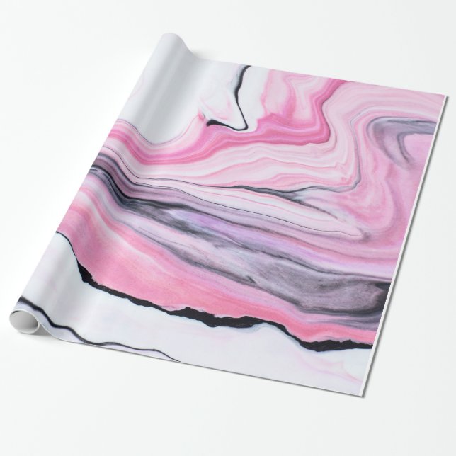 Elegant PINK BLACK WHITE MARBLE TEXTURE Wrapping Paper (Unrolled)
