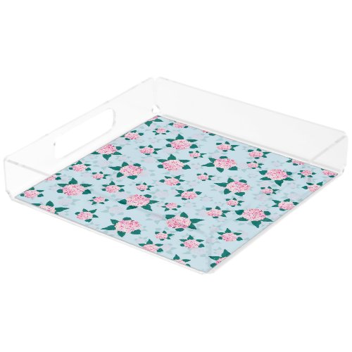 Elegant Pink Blooming Hydrangea Floral Acrylic Tray