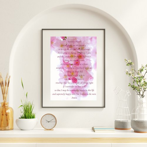 Elegant Pink  Blossom _ Script Serenity Prayer Poster