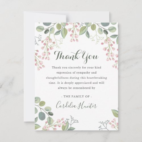 Elegant Pink Blossom Watercolor sympathy funeral Thank You Card