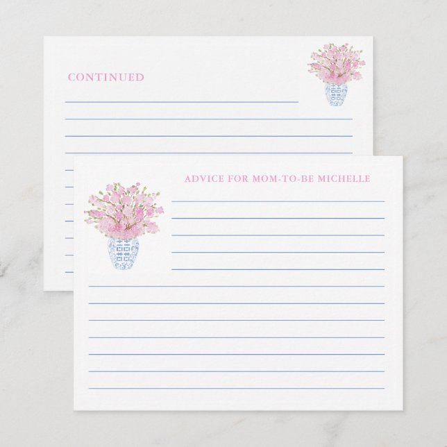 Elegant Pink Blue Advice For Mom Baby Shower Card (Front/Back)