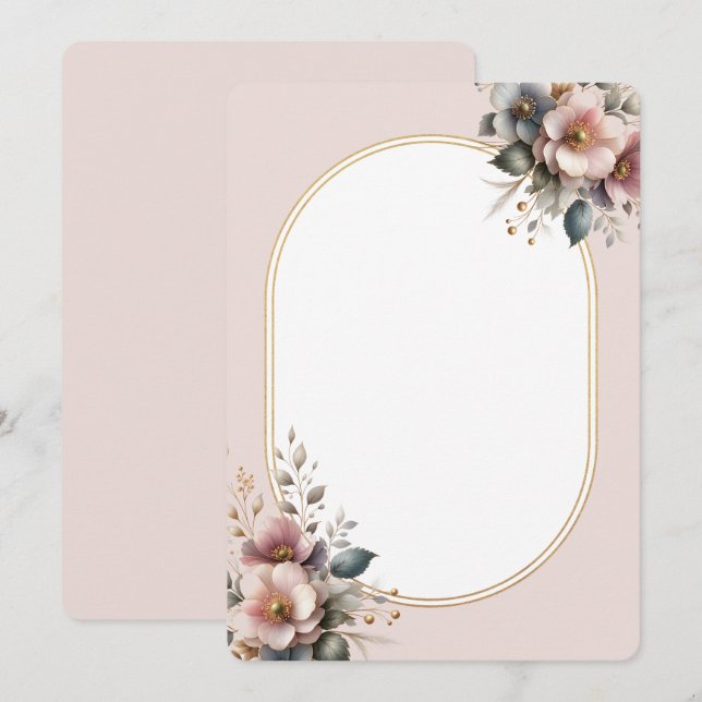 Elegant pink, blue, and cream floral wedding  invitation (Front/Back)