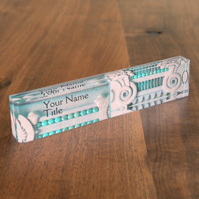 ELEGANT PINK BLUE ART NOUVEAU,FANTASY MARBLE DECOR NAME PLATE (Side)