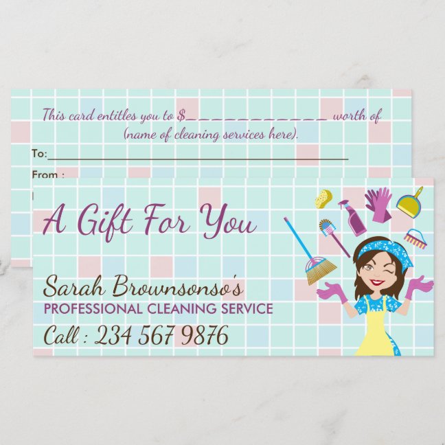 Elegant Pink Blue Cleaning Service Maid Janitorial