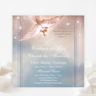 Elegant Pink Blue Dove In Loving Memory Memorial Invitation