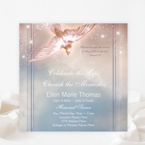 Elegant Pink Blue Dove In Loving Memory Memorial Invitation