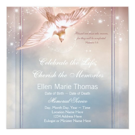 Elegant Pink Blue Dove In Loving Memory Memorial ...