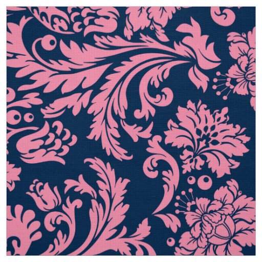 Elegant Pink & Blue Floral Damasks Fabric