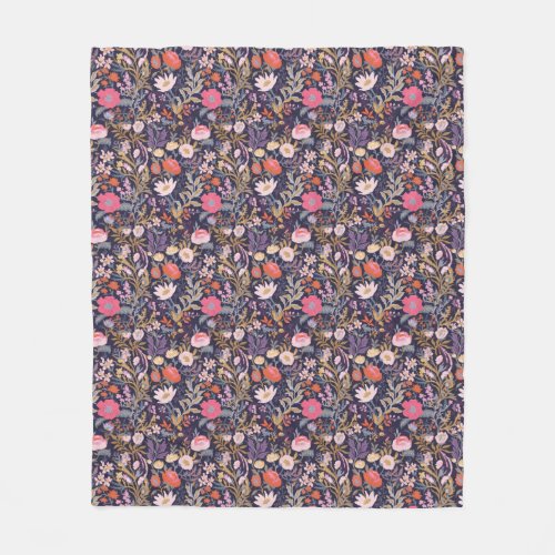 Elegant pink blue floral pattern fleece blanket