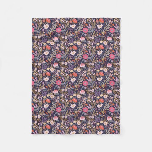 Elegant pink blue floral pattern fleece blanket