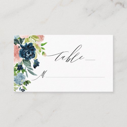 Elegant Pink Blue Floral Script Monogram Wedding Place Card