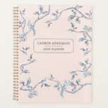 Elegant Pink & blue French toile  Planner<br><div class="desc">Elegant Personalized blue and white French toile with birds on tree branches on a blush pink background Customize by clicking on the "Edit this design template" boxes on the right hand side of the item, or click the blue "Customize it" button to arrange the text, change the fonts and colors...</div>