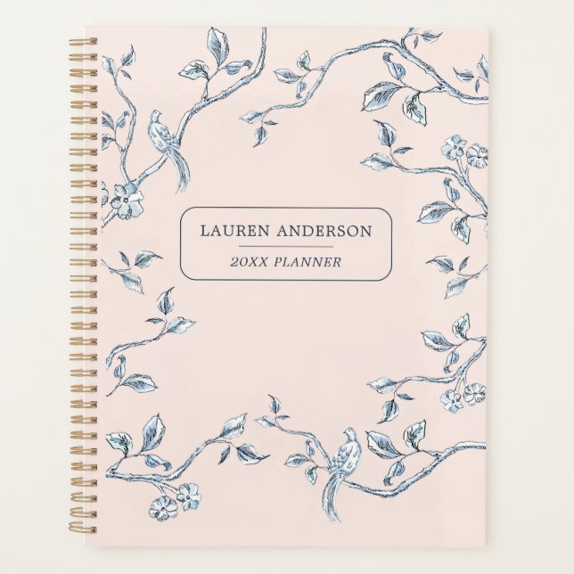 Elegant Pink & blue French toile  Planner (Front)