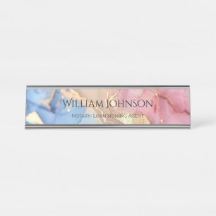 Elegant Pink Blue Gold Alcohol Ink Custom Office Desk Name Plate