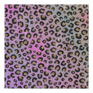 Elegant Pink Blue Gold Glitter Black Leopard Print