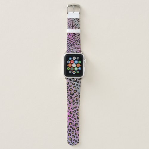 Elegant Pink Blue Gold Glitter Black Leopard Print Apple Watch Band