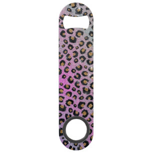 Elegant Pink Blue Gold Glitter Black Leopard Print Bar Key
