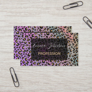 Elegant Pink Blue Gold Glitter Black Leopard Print Business Card