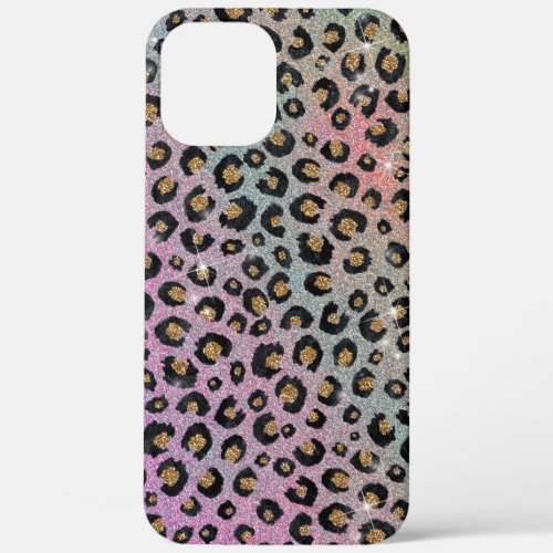 Elegant Pink Blue Gold Glitter Black Leopard Print iPhone 12 Pro Max Case