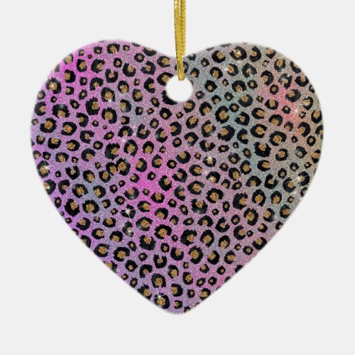 Elegant Pink Blue Gold Glitter Black Leopard Print Ceramic Ornament