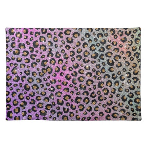 Elegant Pink Blue Gold Glitter Black Leopard Print Cloth Placemat