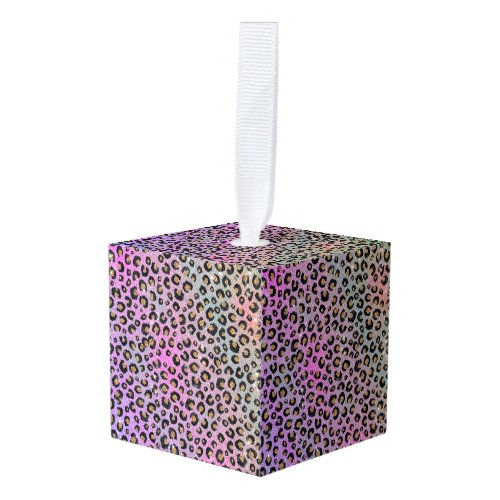 Elegant Pink Blue Gold Glitter Black Leopard Print Cube Ornament