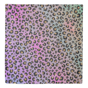 Elegant Pink Blue Gold Glitter Black Leopard Print Duvet Cover
