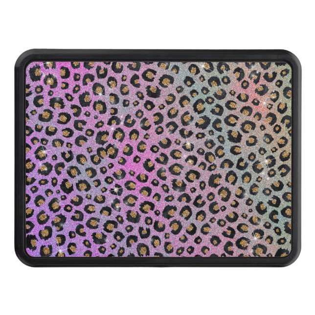 Elegant Pink Blue Gold Glitter Black Leopard Print Hitch Cover (Front)