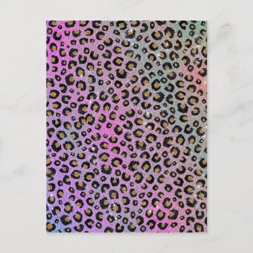 Elegant Pink Blue Gold Glitter Black Leopard Print Holiday Postcard