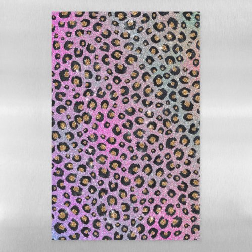 Elegant Pink Blue Gold Glitter Black Leopard Print Magnetic Dry Erase Sheet