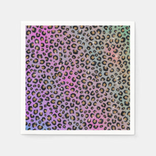 Elegant Pink Blue Gold Glitter Black Leopard Print Napkins