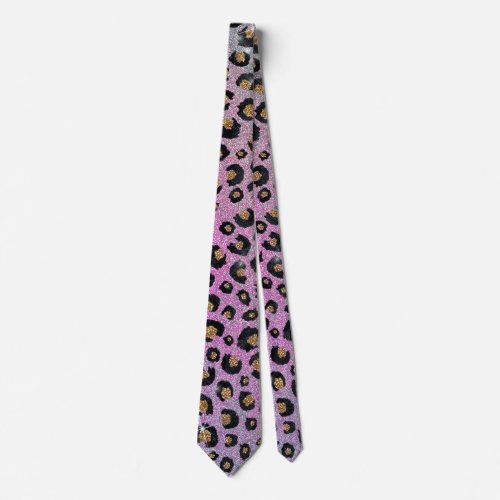 Elegant Pink Blue Gold Glitter Black Leopard Print Neck Tie