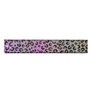 Elegant Pink Blue Gold Glitter Black Leopard Print Ruler