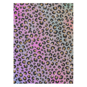 Elegant Pink Blue Gold Glitter Black Leopard Print Tablecloth