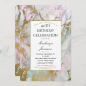Elegant Pink Blue Gold Marble Birthday Invitation (Front/Back)