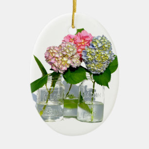 Elegant pink blue green floral hydrangea  ceramic ornament